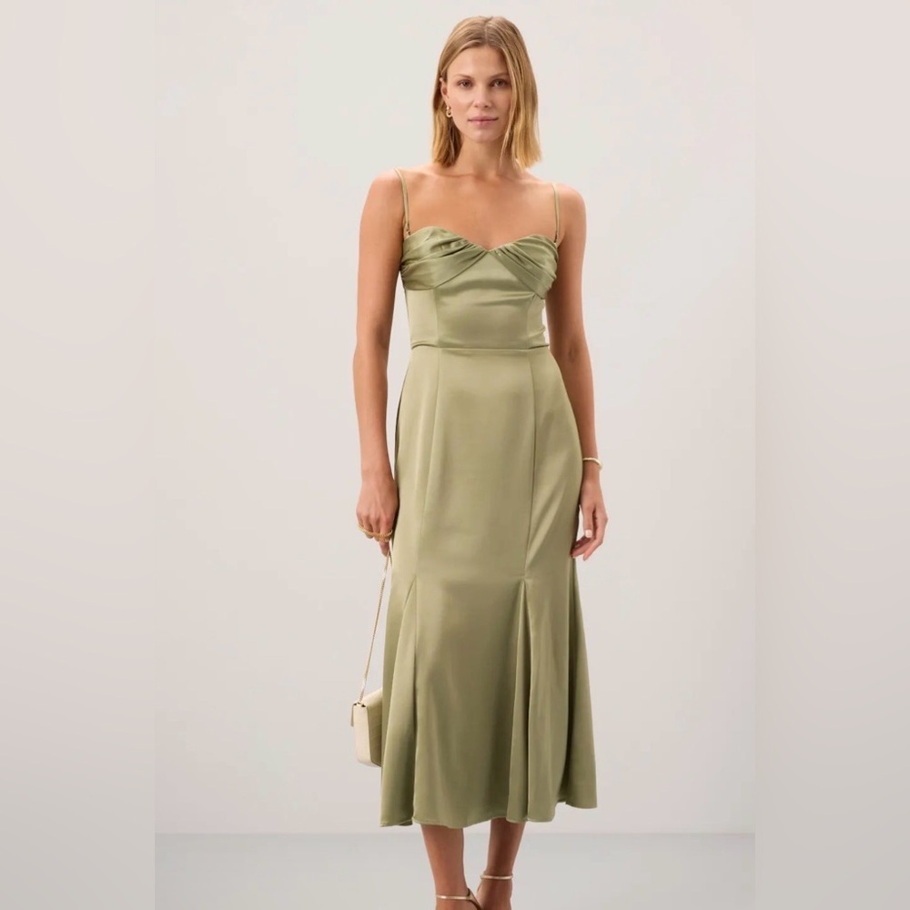 NWT Reformation Hensley Silk Dress in Green Size 12